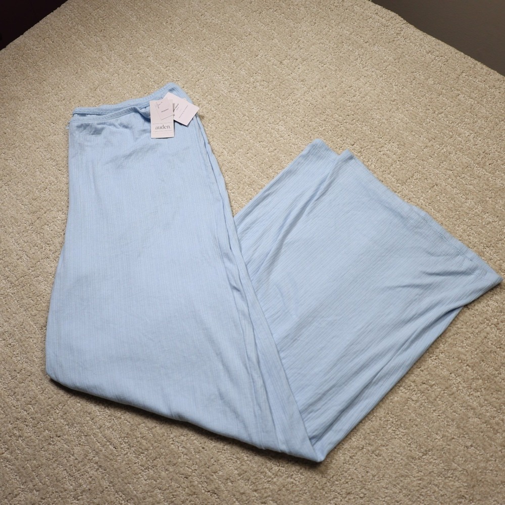 Auden Soft Ribbed Sleepwear Pants Light Blue Wide Leg Lounge Pajama Large New